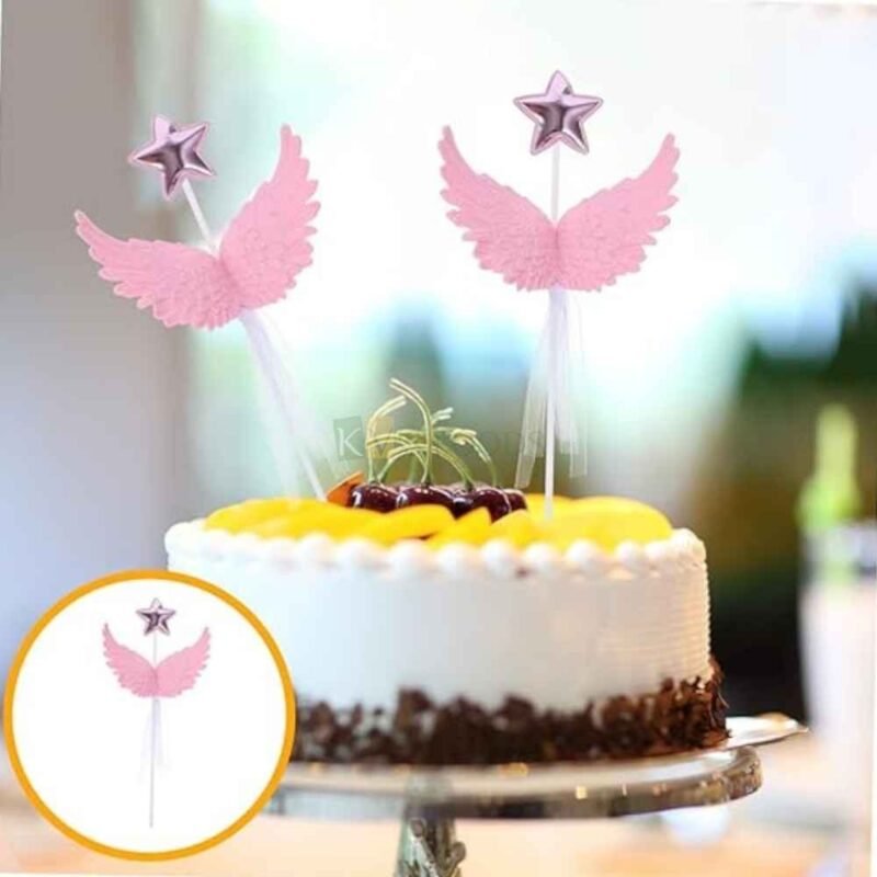 Angel Wings With Star Cake Topper Girls Happy Birthday - Image 3