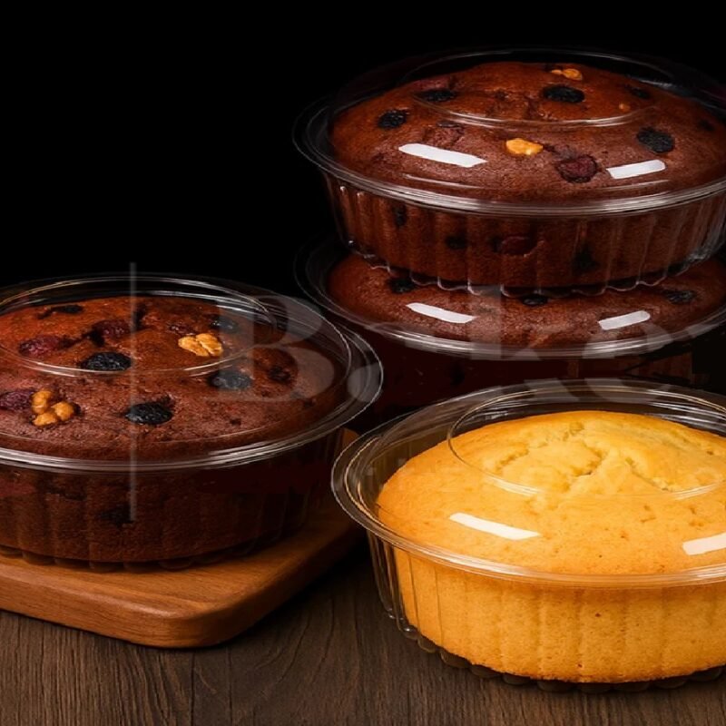 Plum Cake Cookies Packaging Container Box Round made with foodgrade pvc metereal you can pack plum cakes, teatime cakes ,pastries bento mini cakes ,Donuts and fruits and snacks